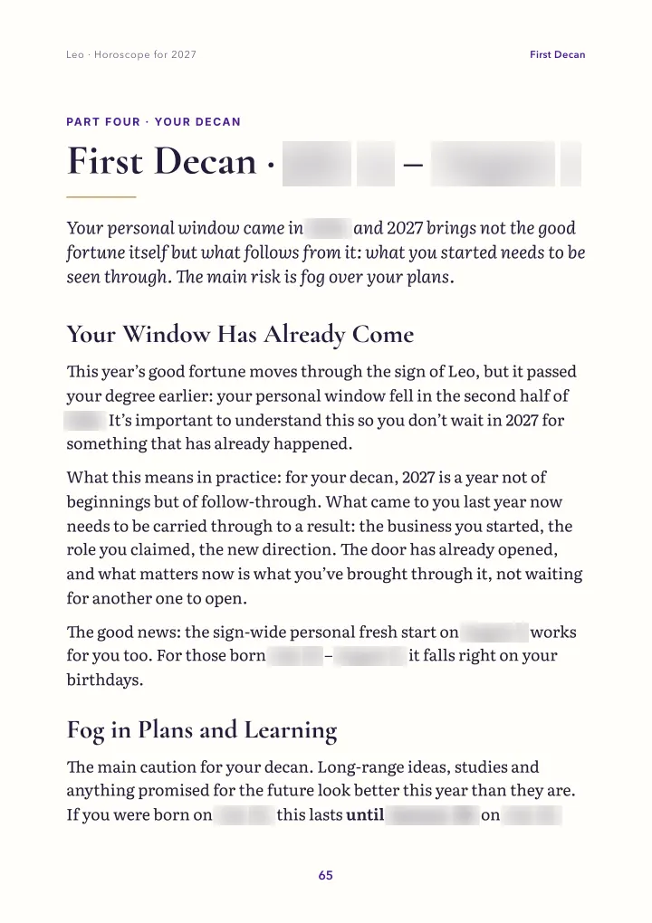 Book page: your decan (dates blurred)