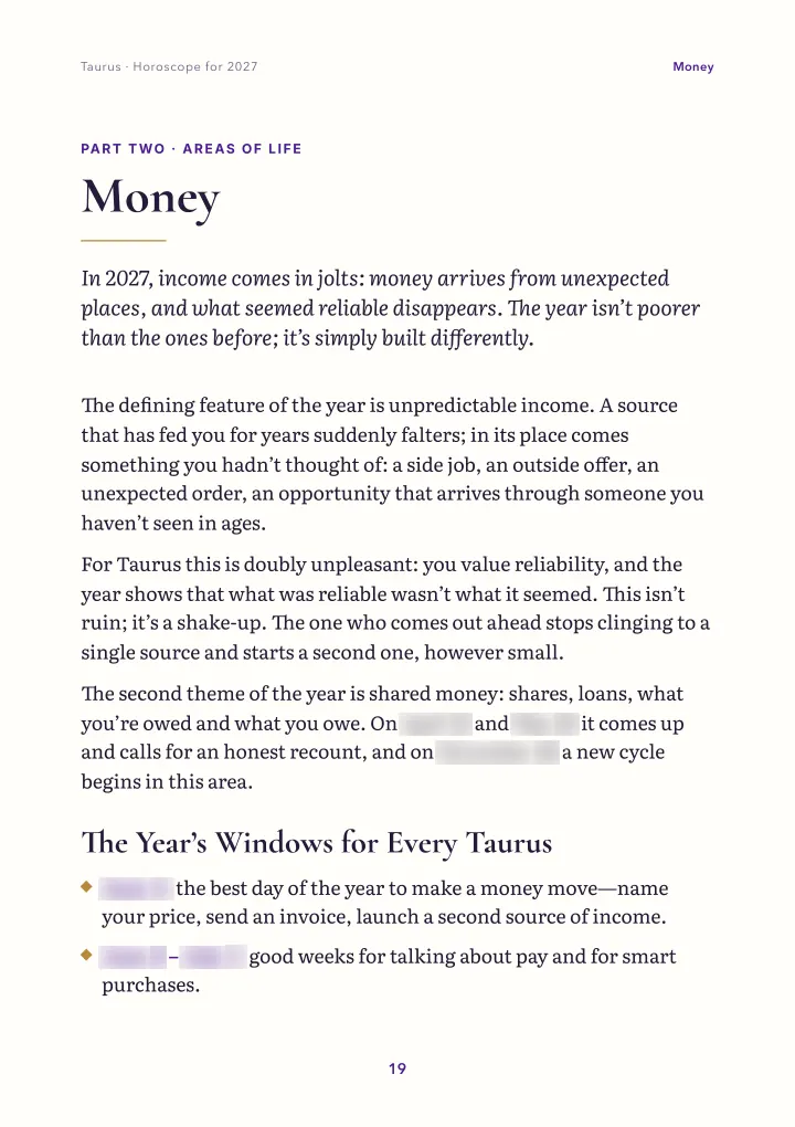 Book page: areas of life (dates blurred)
