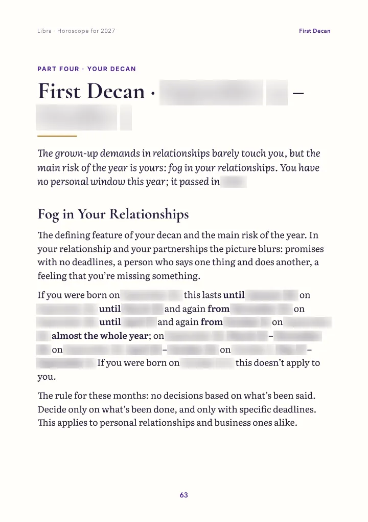 Book page: your decan (dates blurred)
