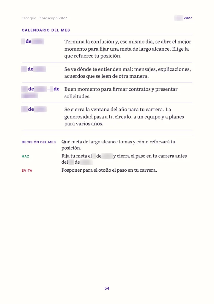 Página del libro: el mes: calendario (fechas difuminadas)