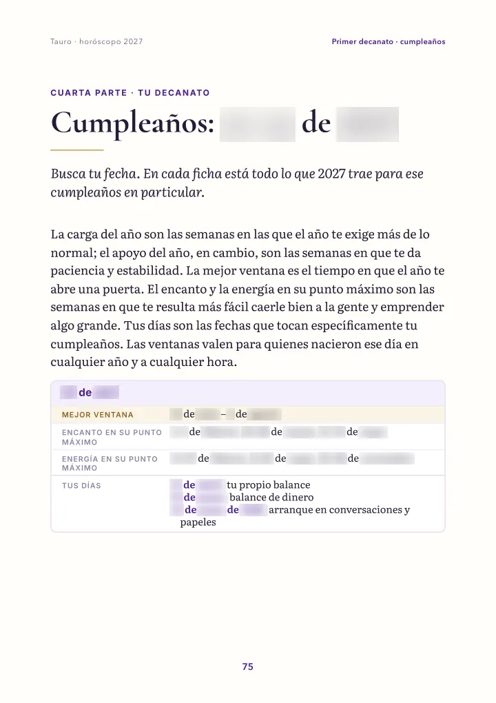 Página del libro: tarjeta de cumpleaños (fechas difuminadas)