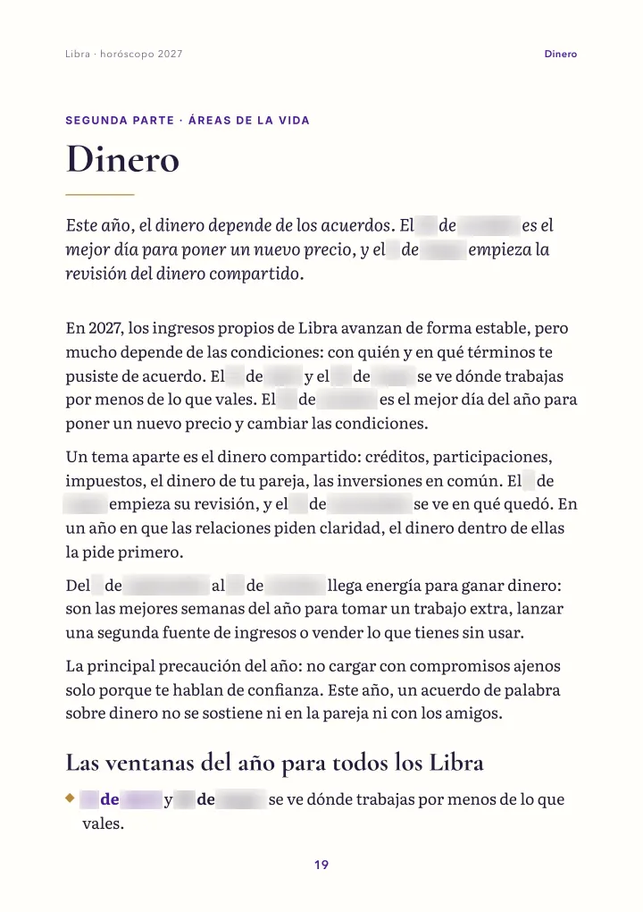 Página del libro: áreas de la vida (fechas difuminadas)