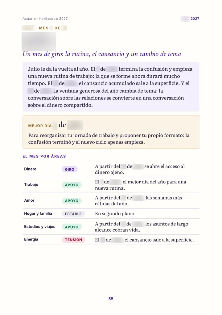 Página del libro: el mes: panorama (fechas difuminadas)