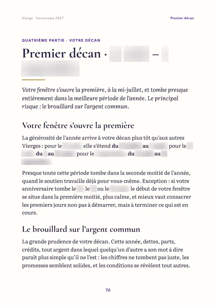 Page du livre : votre décan (dates floutées)