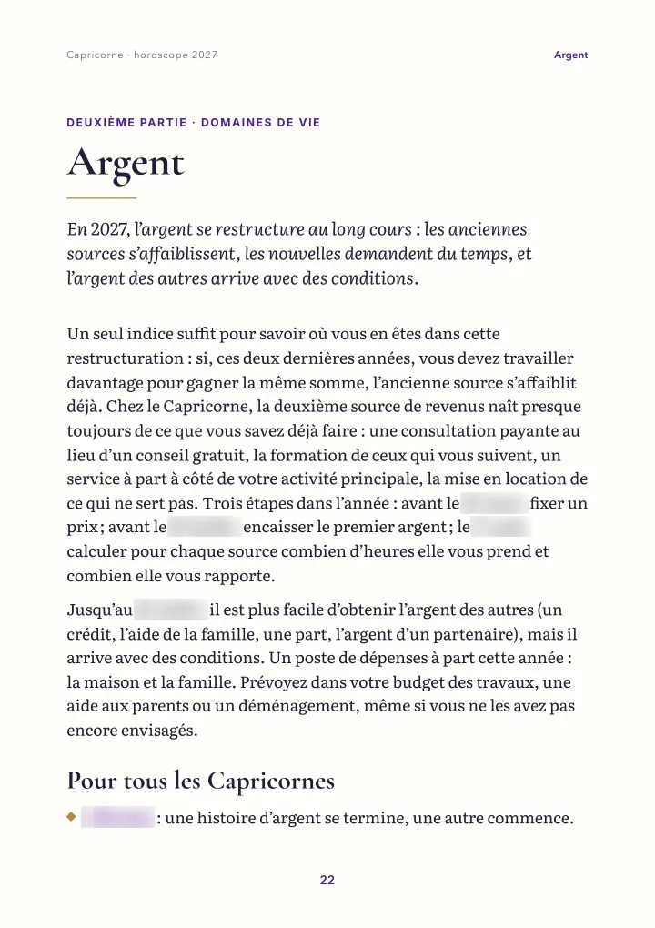 Page du livre : domaines de vie (dates floutées)