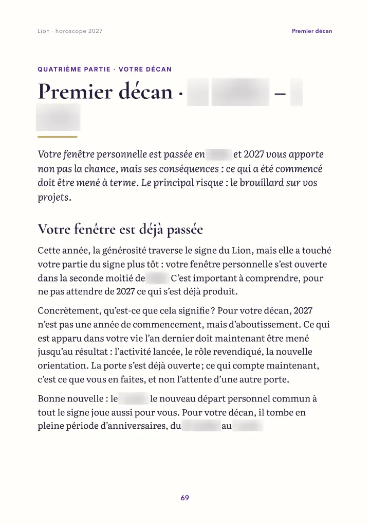 Page du livre : votre décan (dates floutées)