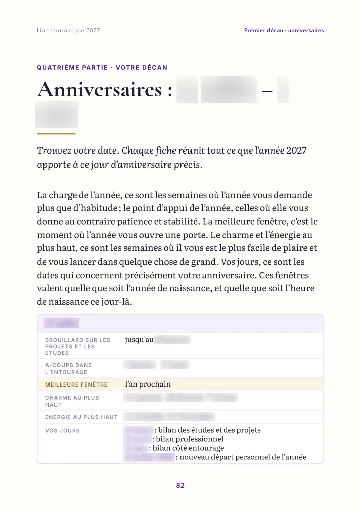 Page du livre : carte d'anniversaire (dates floutées)