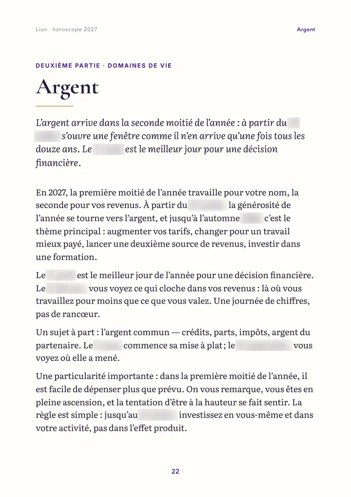Page du livre : domaines de vie (dates floutées)