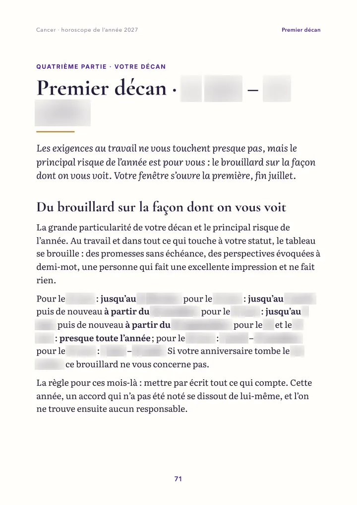 Page du livre : votre décan (dates floutées)