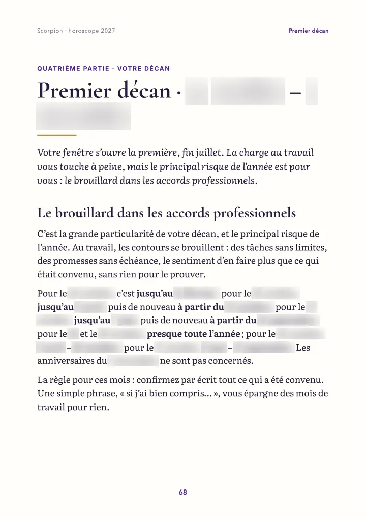 Page du livre : votre décan (dates floutées)