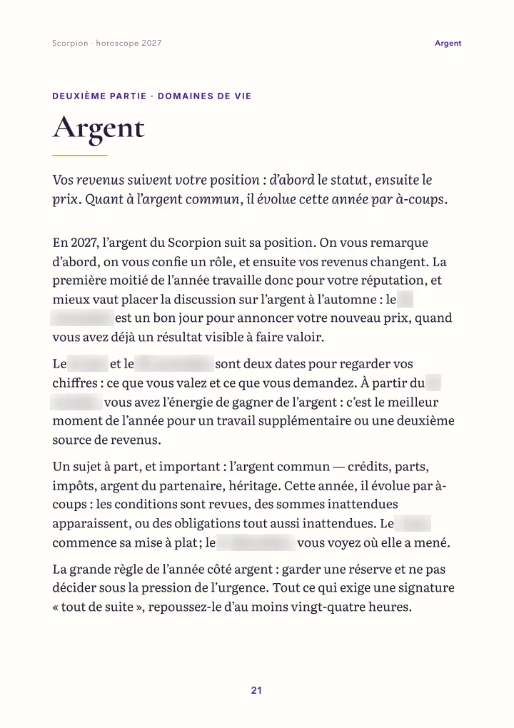 Page du livre : domaines de vie (dates floutées)