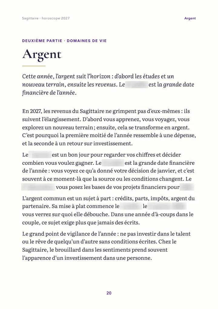 Page du livre : domaines de vie (dates floutées)