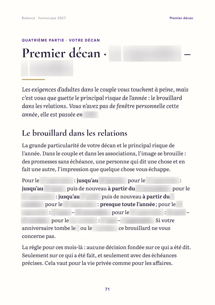 Page du livre : votre décan (dates floutées)