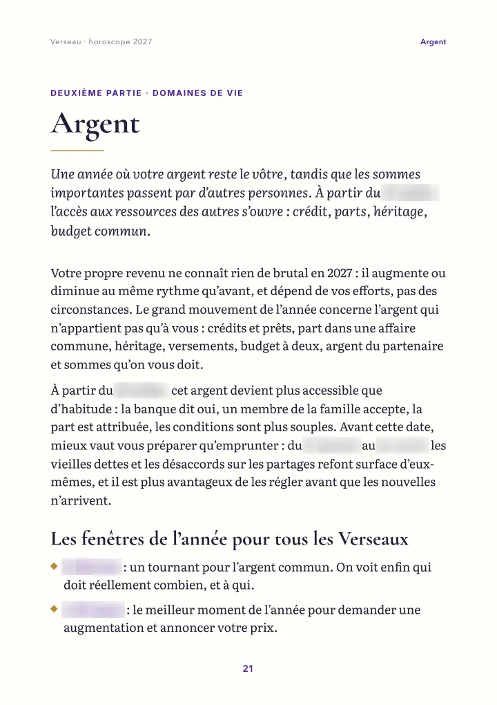Page du livre : domaines de vie (dates floutées)