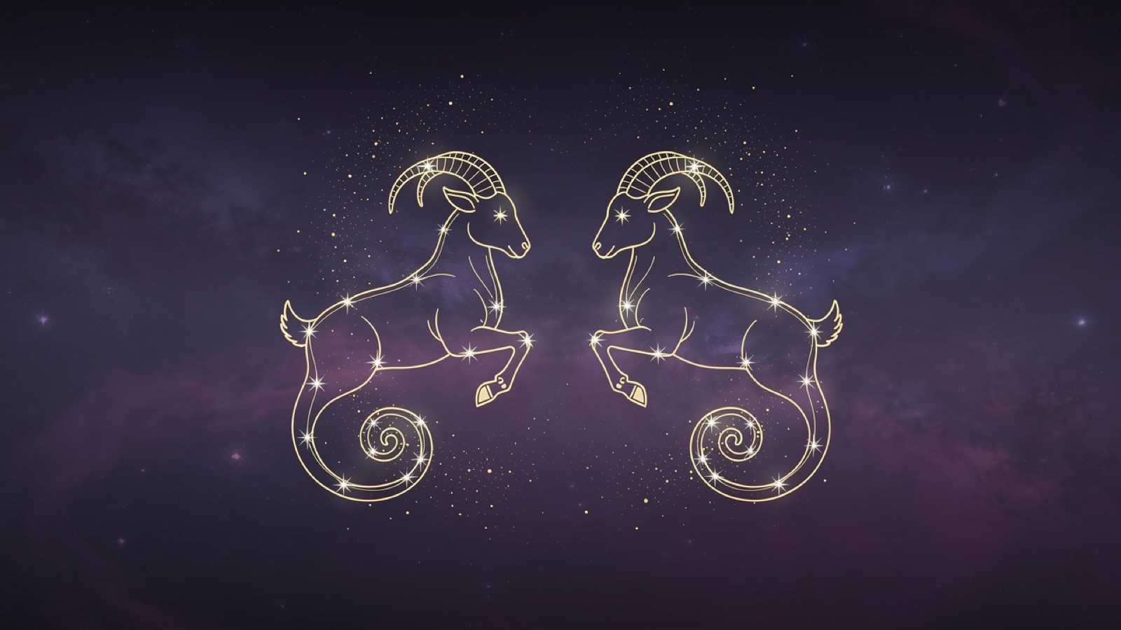 Capricorne et Capricorne — illustration du duo : constellation dorée des deux signes sur ciel violet