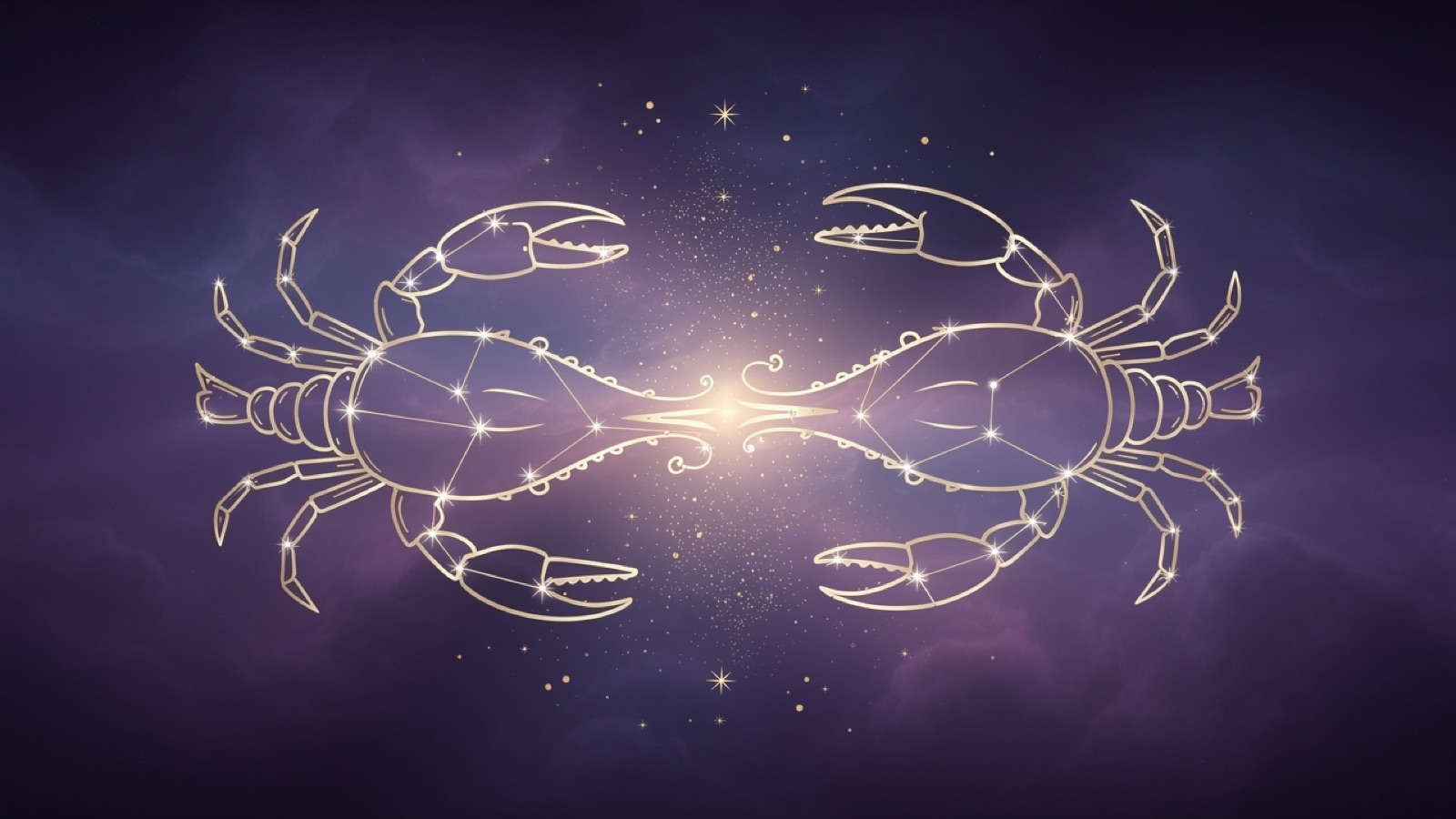 Cancer and Cancer — golden constellations of both signs over a violet sky